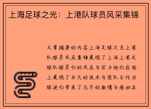 上海足球之光：上港队球员风采集锦